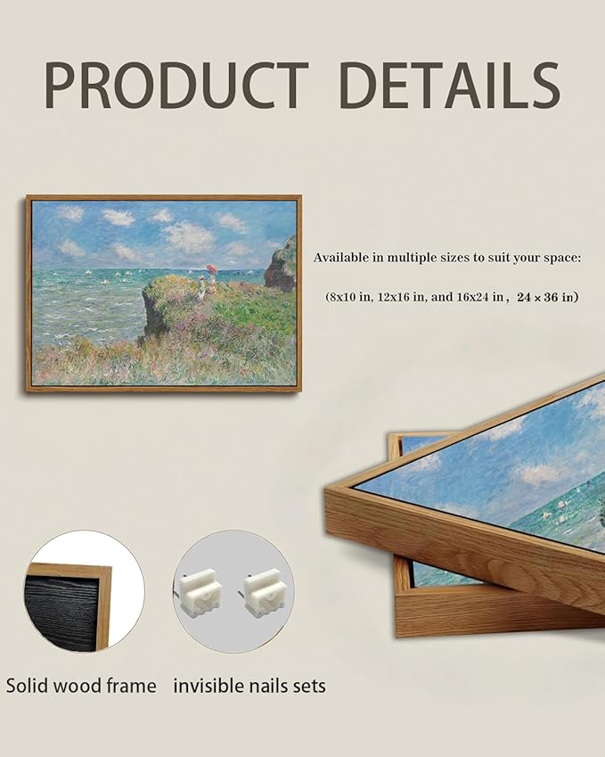 KISSFOX Monet Wall Art Cliff Walk Impressionist Canvas Print Nature Wilderness Painting Gallery Artwork Aesthetic Pictures Decor Living Room Bathroom Office Bedroom