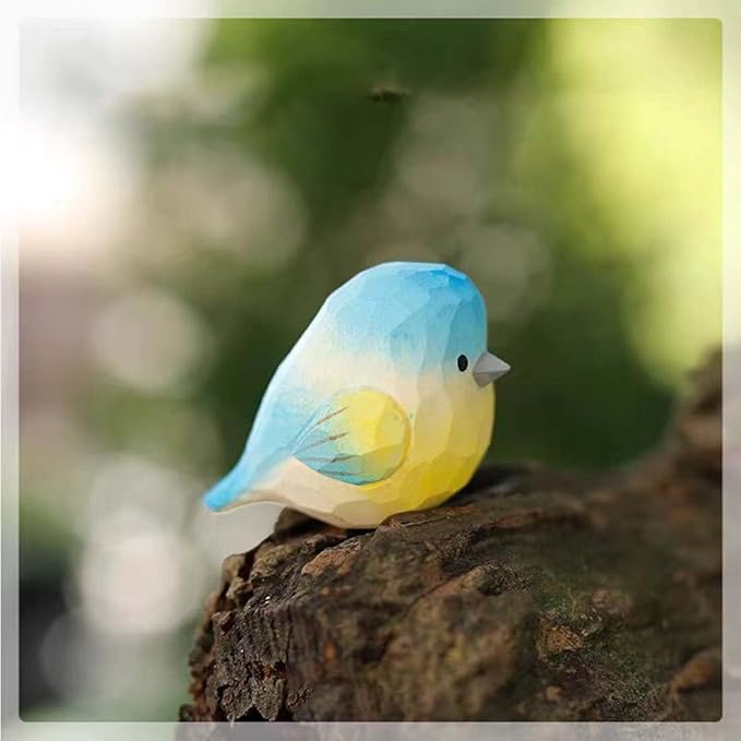 Bird Figurines Small Bird Figurines Home Decor Hand Carved Painted Wooden Statues for Home Decor, Gift for Bird Lovers,Housewarming, Birthday, Christmas (Blue)