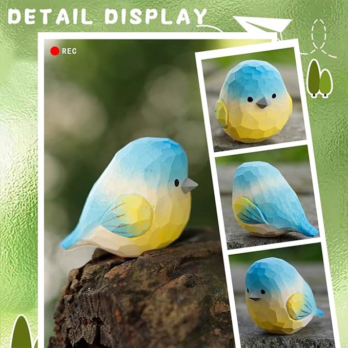 Bird Figurines Small Bird Figurines Home Decor Hand Carved Painted Wooden Statues for Home Decor, Gift for Bird Lovers,Housewarming, Birthday, Christmas (Blue)