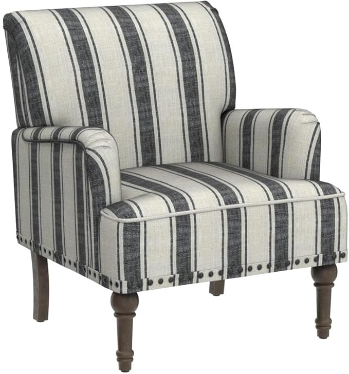 HULALA HOME Modern Armchairs Set of 2 with Wooden Legs & Nailhead Trim, Comfy Upholstered Accent Chairs for Living Room Bedroom Office(Stripe Pattern, Black)