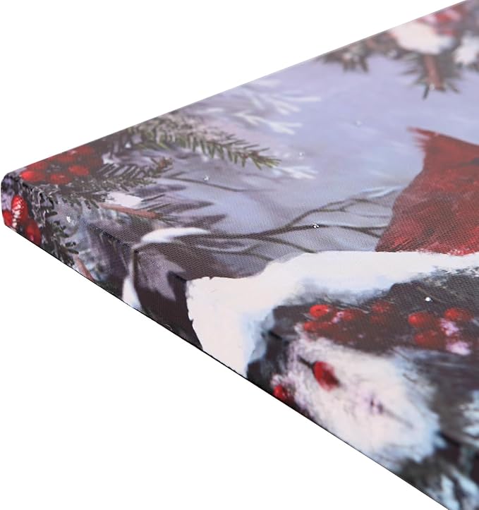 NIKKY HOME 12" x 16" LED Lighted Canvas Wall Art Prints Light Up Cardinal and Berries Artwork Winter Scene Picture for Holiday Decor