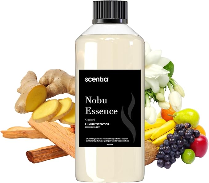 Scentia Hotel Diffuser Oil Inspired by The Nobu Hotel Scent - 500 mL 16.9 fl oz - Essential Oil Blend Jasmine, Lilly, Sandalwood & Fresh Citrus for HVAC & Ultrasonic Diffusers - Nobu Essence