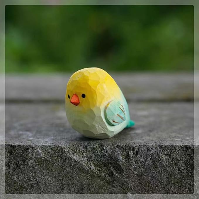 Bird Figurines Small Bird Figurines Home Decor Hand Carved Painted Wooden Statues for Home Decor, Gift for Bird Lovers,Housewarming, Birthday, Christmas (Yellow)