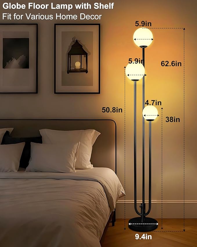 63IN 3-Light Dimmable Floor Lamp, Unique Candle Holder Style Black Tall Standing Lamps with 3000K G9 Bulbs for Reading, Mid Century Modern Floor Lamp for Living Room Bedroom Office