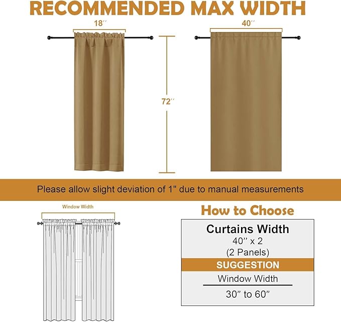 Aiyufeng Gold Blackout Curtains for Bedroom 72 Inch Length 2 Panels Set, Privacy Thermal Insulated Rod Pocket Door Window Curtains for Patio French Door Front Door, W40 x L72 Inch, Gold