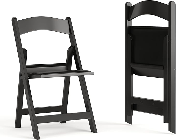 EMMA + OLIVER Folding Chair - Black Resin – 2 Pack 800LB Weight Capacity Comfortable Event Chair - Light Weight Folding Chair