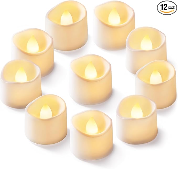 Homemory 12Pcs Flickering Flameless Candle Battery Operated, 200+Hours Fake Electric LED Tea Lights for Votive, Centerpiece Table Decorations, Wedding, Aniversary, Halloween, Christmas