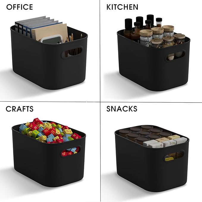12 Pack Grey Plastic Storage Bins, Pantry Organizer Bins, Grey Plastic Containers for Organizing, Storage Box for Kitchen, Cabinet, Closet, Office, Classroom, Under Sink