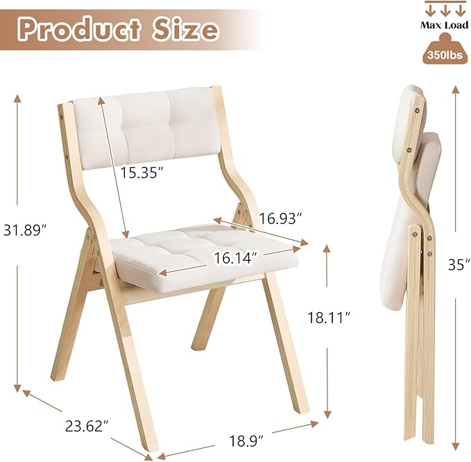 6-Pack Folding Dining Chairs with Cushion,Padded Foldable Dining Chairs,Portable Wooden Folding Chairs for Dining Rooms Kitchen Wedding and Party Indoor Beige