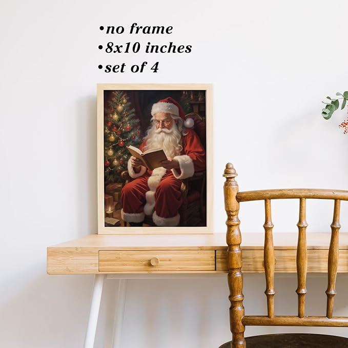 Boat Wades Vintage Christmas Unframed Wall Art Prints,Rustic Christmas Posters & Prints For Room Home Dorm Decor,Retro Christmas Room Decor,Xmas Decor Wall Art Prints 8x10 Set Of 4