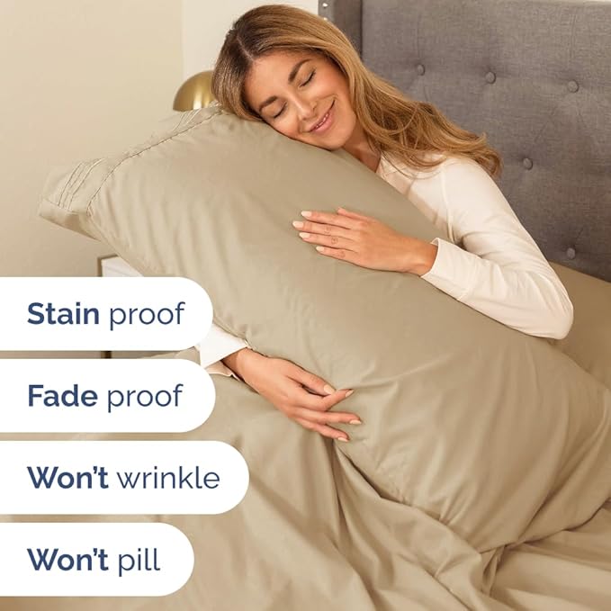 Cal King Size 4 Piece Sheet Set - Comfy Breathable & Cooling Bed Sheets Set - Hotel Luxury Bedding for Women, Men, Kids, Teens, Boys & Girls - Deep Pockets, Ultra-Soft, Wrinkle Free - Oeko-Tex - Beige