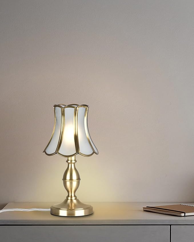 Retro Desk Lamps, Polished Brass Finished Base with Frosted Glass Shade, Small Table Lamp for Bedroom, Nightstand, Living Room, End Table