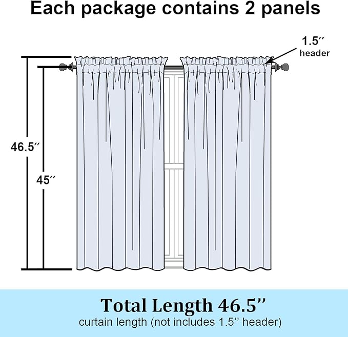 Simplebrand Charcoal Grey Sheer Curtains 45 Inch Length 2 Panels, Geometric Mid Century Jacquard Clip Textured Short Curtains for Bedroom, Light Filtering Rod Pocket Curtains, 42Wx45L Inches