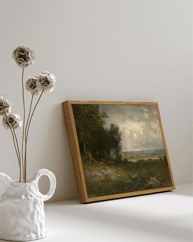 KISSFOX Vintage Landscape Canvas Wall Art Summer Farmhouse Countryside Scene Framed Wall Art Natural Rustic Tree Painting Art Prints Artwork For Living Room Bedroom Kitchen