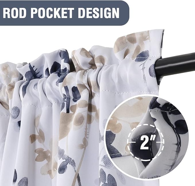H.VERSAILTEX Floral Curtains 84 Inches Long Printed Pattern Room Darkening Curtains for Bedroom Rod Pocket Window Treatment Curtains, 2 Panels, Classical Floral Bluestone and Taupe