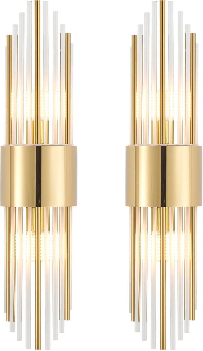 Wall sconces Set of Two, Gold sconces Wall Set of 2, 2-Light Modern Brushed Titanium Gold Wall Sconce, scones Lighting, Modern Wall sconces, for Living Room, Bathroom, Vanity, Staircase, Hallway