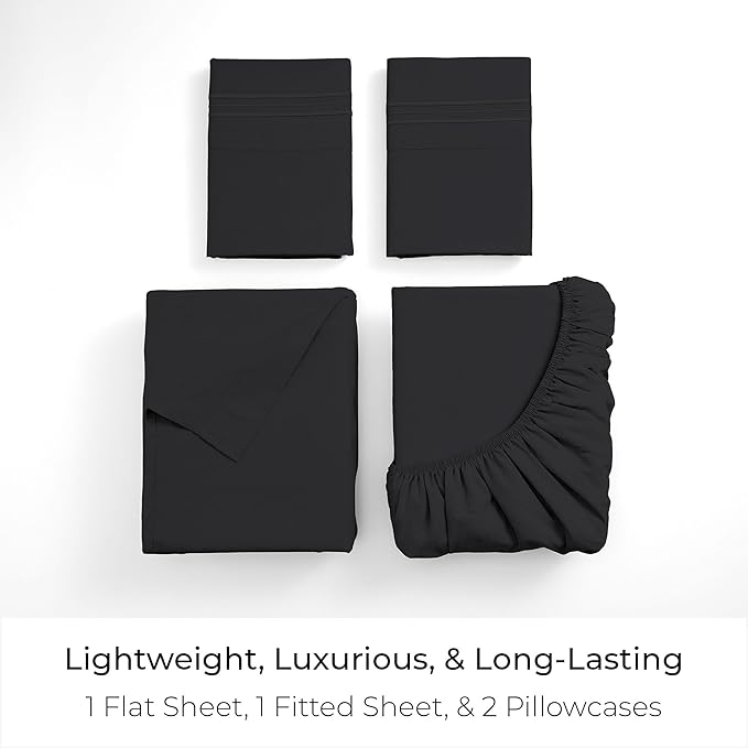 Mellanni Queen Sheets Set - 4 PC Iconic Collection Bedding - Hotel Luxury, Extra Soft, Cooling Bed Sheets - Wrinkle, Fade, Stain Resistant (Queen, Black)