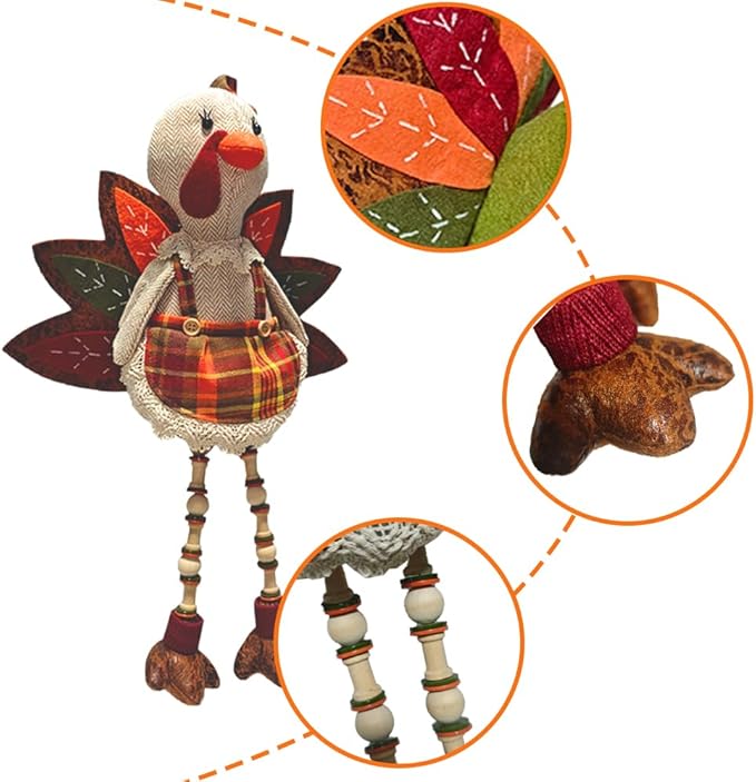 Thanksgiving Tabletop Decoration Stuffed Turkey, 12"*17" Turkey Shelf Sitting,Animals Figurines, Couple Doll Handmade Ornaments Fall Decor for Mantel Fireplace (1SET 2PCS)