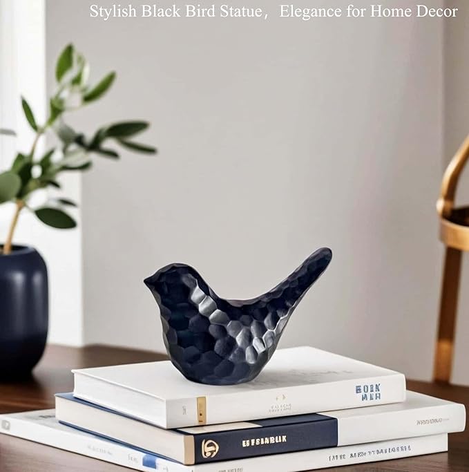 Carved Black Bird Figurines Living Room Office Shelf Home Decor Accents,Bird Gifts for Bird Lovers Women,Knick Knacks for Shelves Bookshelf