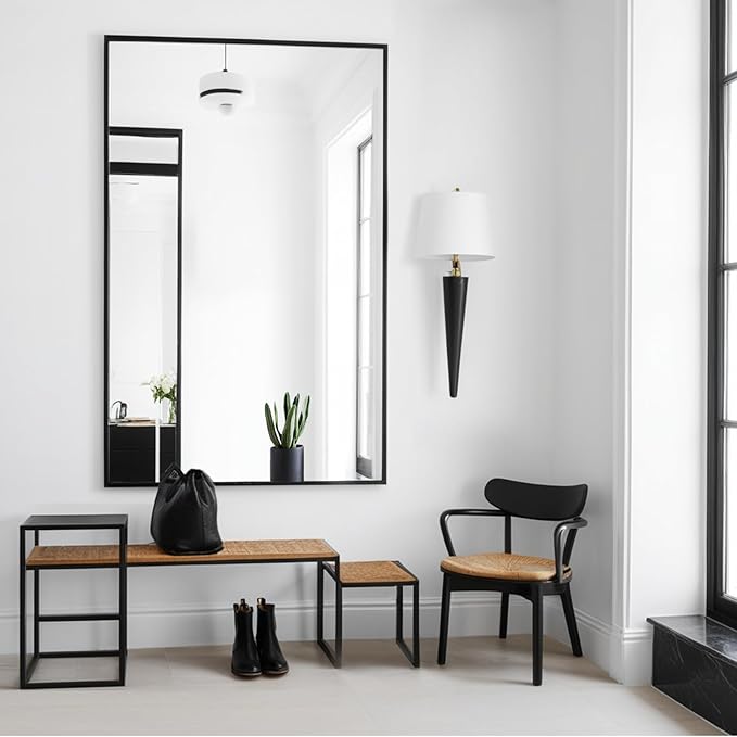Wall Mirror 32x48, Rectangle Bathroom Mirror 32 x 48 inch, Black Metal Wall Mirror, Large Vanity Mirror 32 by 48 Modern Wall Mounted Mirrors for Hallway, Living Room, Bedroom