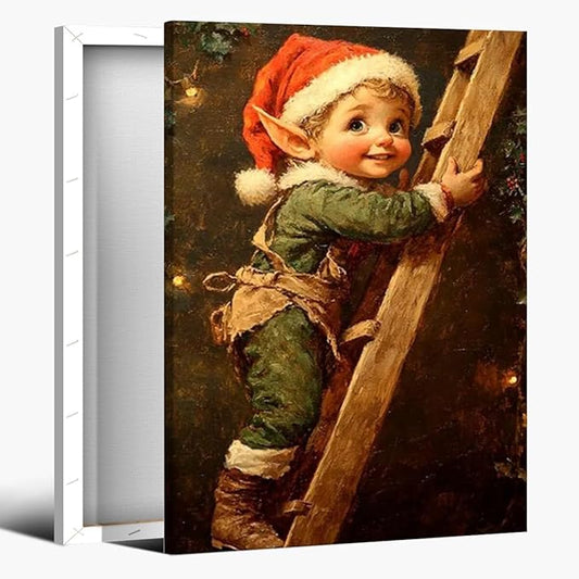 Medpol Vintage christmas wall art christmas elf painting winter cottagecore canvas poster for farmhouse home decor apartment dormitory Framed20x30inch