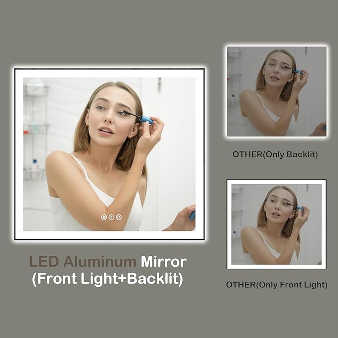 48x40 Inch LED Bathroom Mirror with Black Frame, Backlit and Front Lighted Bathroom Mirrors for Wall, Anti-Fog, Dimmable, Memory, Shatterproof, LED Vanity Mirror for Bathroom