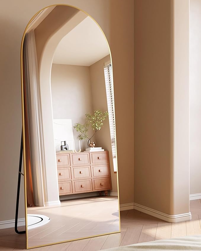 Floor Mirror, Full Length Mirror with Stand, Arched Wall Mirror, 26"x68" Mirror Full Length, Gold Floor Mirror Freestanding, Wall Mounted Mirror for Bedroom Living Room, Gold
