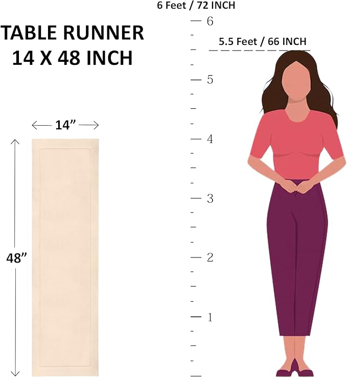 Solino Home Pink Hemstitch Table Runner 48 Inches - Cotton Linen Small Table Runner 14 x 48 Inch Ideal for Dresser and Coffee Tables - Fall, Autumn, Halloween, Thanksgiving, Christmas