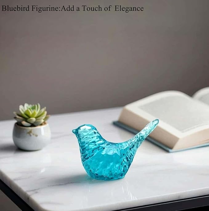 Aqua Blue Bird Figurines - Living Home Decor Accent, Decorative Gifts for Bird Lovers, Modern Resin Animal Statue Paperweight