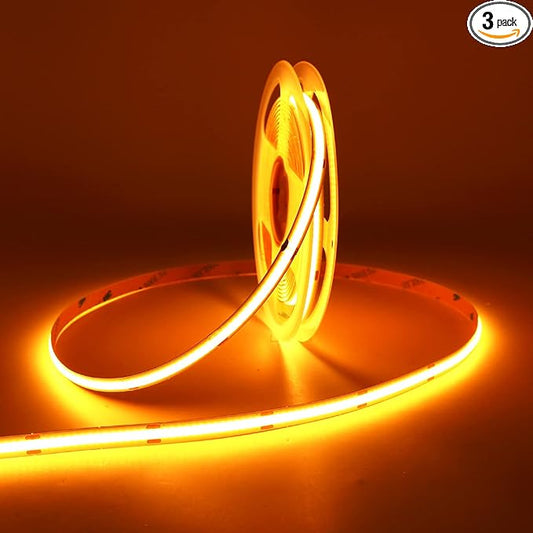 24V Golden Yellow COB LED Strip 8mm 480LEDs/m 16.4FT/5M CRI>90 2000K Amber Color Ribbon Light Tape for Home Stair Ceiling Lights Decor (DC24V, Without Power Supply)
