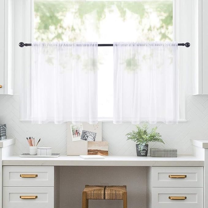 MIULEE 2 Panels Kitchen Tiers Half Window Sheer Curtains Rod Pocket Voile Drapes for Kitchen Bathroom Small Windows 29 by 40 Inch White
