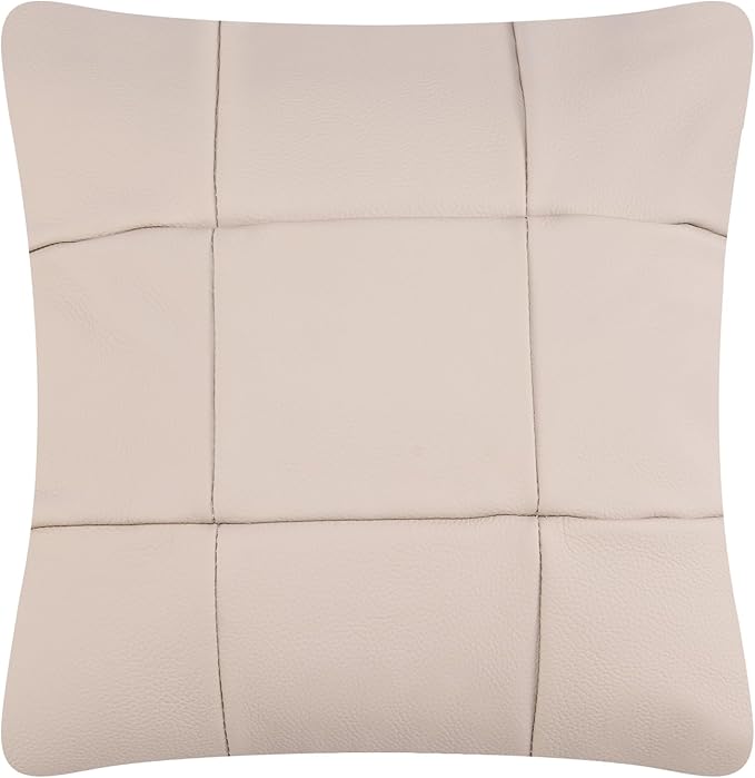 Kidol & Shellder Genuine Leather Throw Pillow Cover 18x18 Modern Solid Lumbar Pillow Covers-Luxury Pillowcases for Couch Sofa Bed-Soft Durable Decorative Cushion Case with Hidden Zipper(Barley Beige)