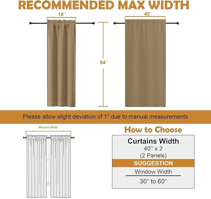 Aiyufeng Taupe Blackout Curtains for Bedroom 84 Inch Length 2 Panels Set, Solid Thermal Insulated Privacy Living Room Window Treatment Curtains Blackout Drapes, W40 x L84 Inch, Taupe