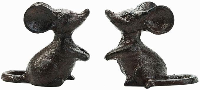 Sungmor Cast Iron Little Cute Mouse Ornament - Decorative & Lovely Figurine Indoor Outdoor Statues - Interesting Animal Sculpture Home Decoration - 2PC Pack & Brown Color