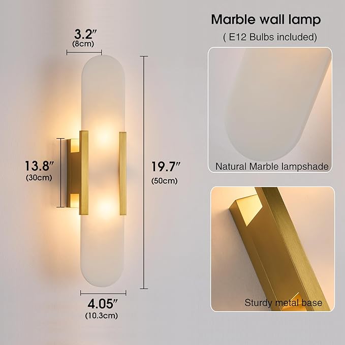 Modern Alabaster Wall Sconce, 19.7in, Gold, 13.8"L x 4.05"W x 3.2"H, Bedroom, Living Room, Stairs, Vanity, Hallway, Bedside, Bulb Included
