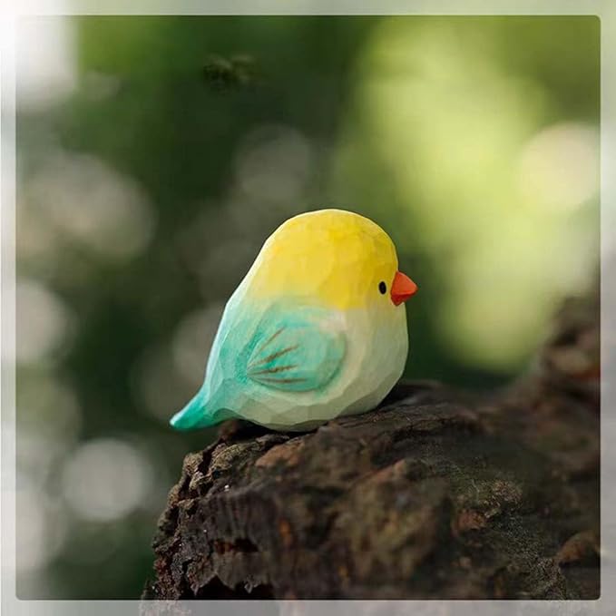Bird Figurines Small Bird Figurines Home Decor Hand Carved Painted Wooden Statues for Home Decor, Gift for Bird Lovers,Housewarming, Birthday, Christmas (Yellow)
