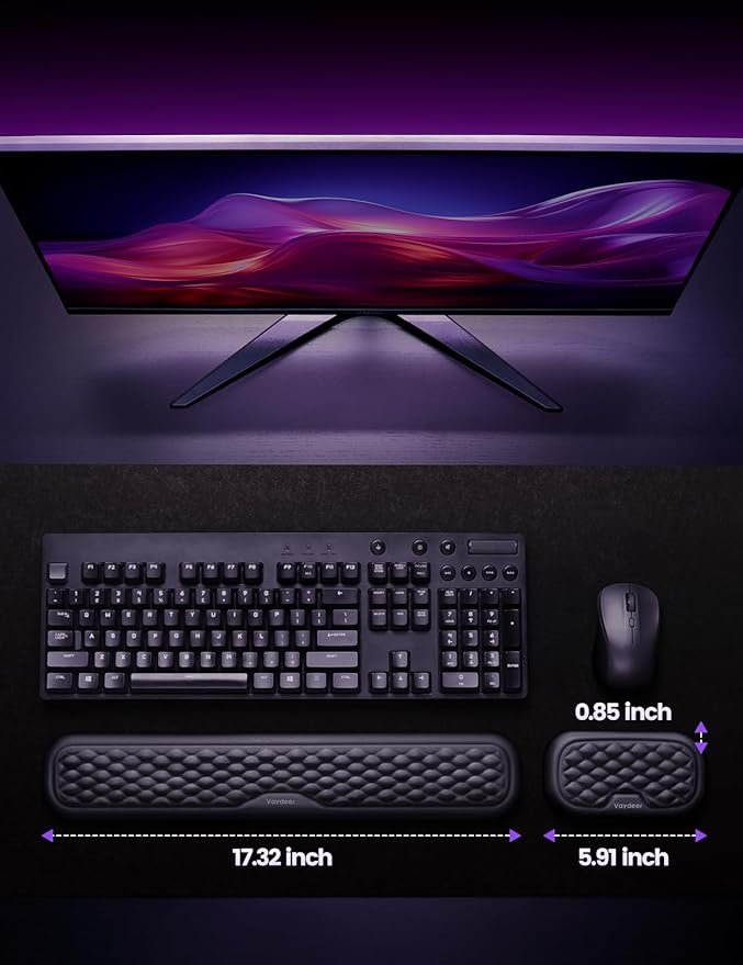 Vaydeer Wrist Rest for Keyboard and Mouse, Computer Ergonomic Wrist Support Pad, Soft Memory Foam Arm Cushion for Desk, Palm Hand Office Laptop Typing-Gray