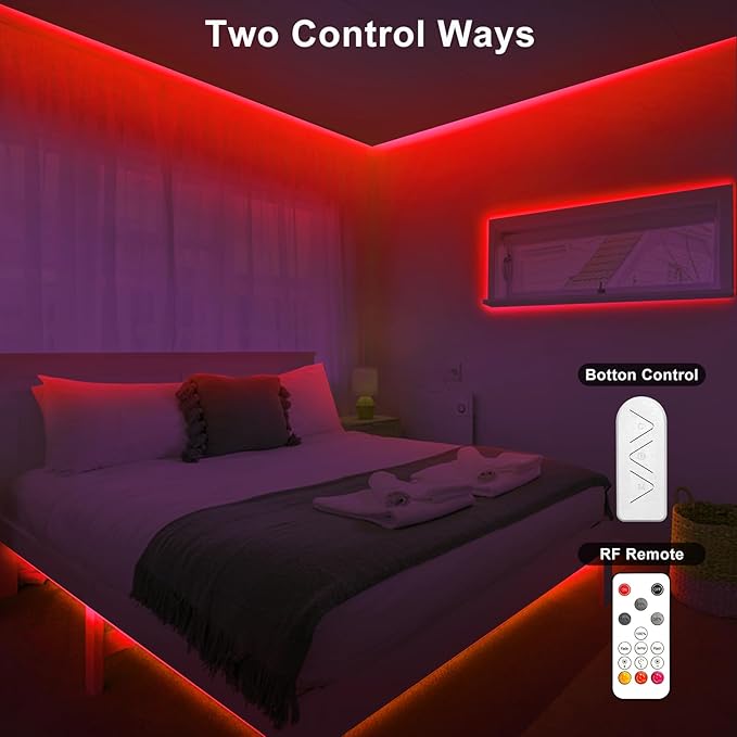 16.4ft Red COB Led Strip Lights with RF Remote, Dimmable Bright Dotless Adhesive Indoor Led COB Light Strip for Cabinet, Painting, Room, Bed