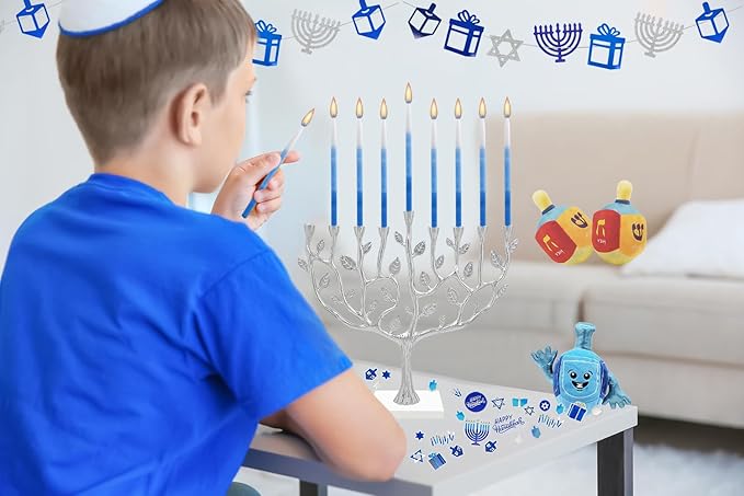 Dripless Deluxe Tapered Pastel, Blue and White Decorations, Hanukkah Menorah Candles for All 8 Nights of Chanukah (10-Pack)