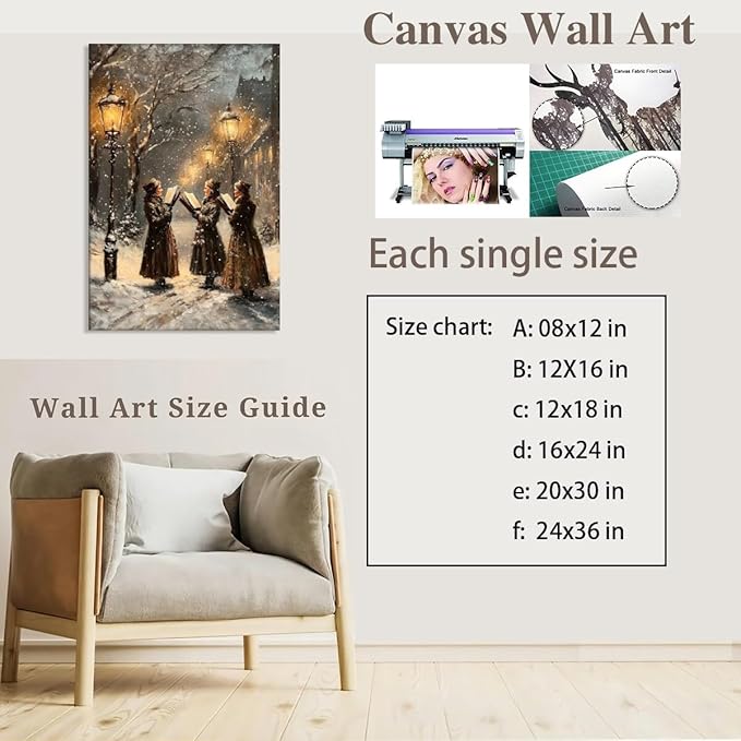 Medpol Vintage christmas wall art snow christmas carolers moody wall decor winter canvas poster for holiday decor apartment dormitory black framed12x18inch