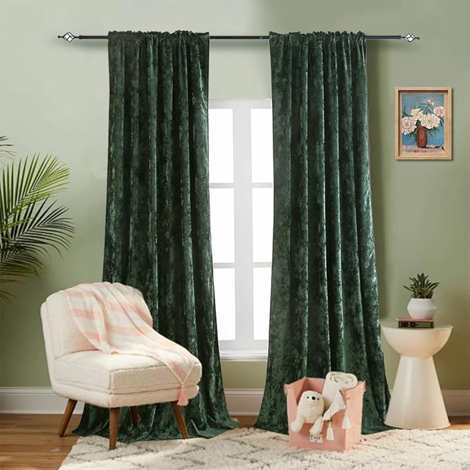 Blackout Curtains Soft Luxury Velvet Curtains for Bedroom Nursery Patio Doors Rod Pocket Back Taby 2 Panels Drapes Curtains for Living Room,52 by 84Inch,Turquoise