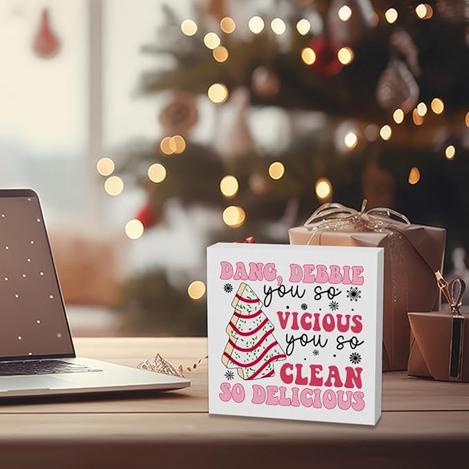 Pink Christmas Vacation Sign Pink Christmas Tree Sign Christmas Vacation Movie Decor Xmas Vacation Sign Merry Xmas Decorations Sign 5 x 5 Inch