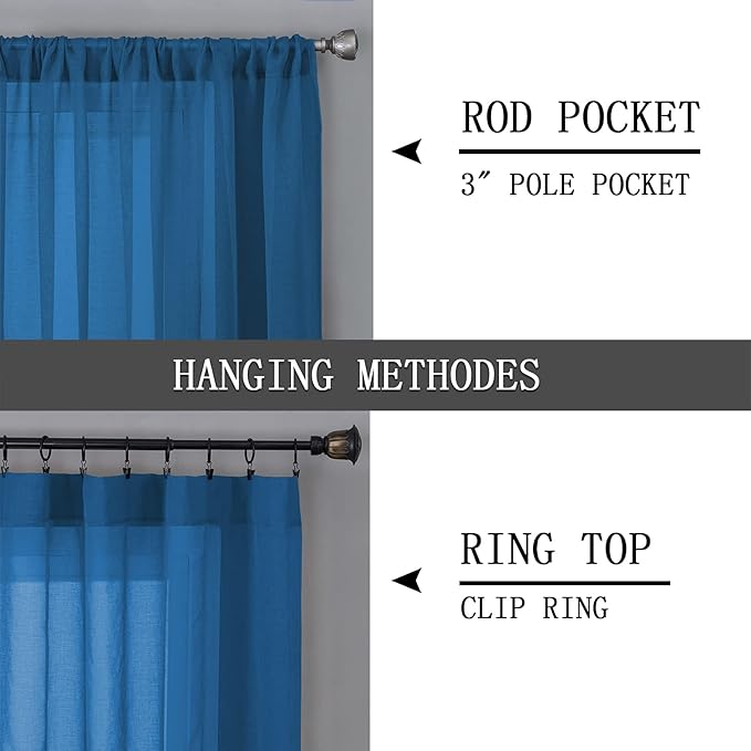 Tollpiz Sheer Curtains Linen Textured Bedroom Curtain Sheers Light Filtering Rod Pocket Voile Curtains for Living Room, 54 x 84 inches Long, Classic Blue, Set of 2 Panels