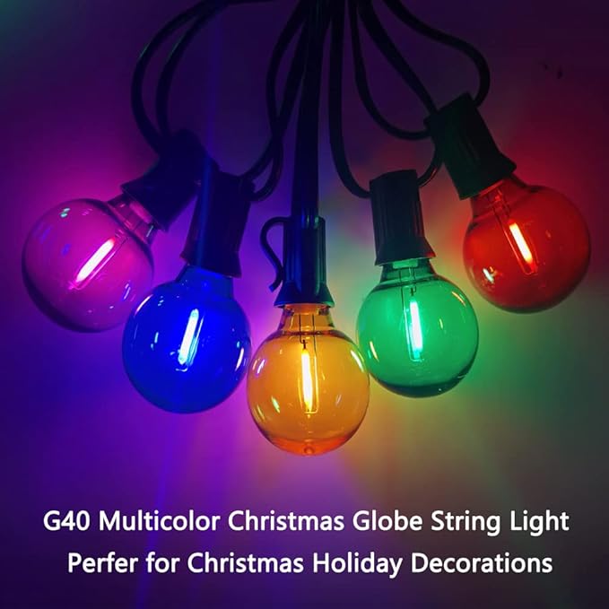 G40 LED Outdoor String Lights,25Ft Globe Multicolor Christmas Decorations String Lights with 27 Shatterproof LED Bulbs, Hanging Outdoor Patio Lights for Outside Backyard Porch Balcony Party- Black