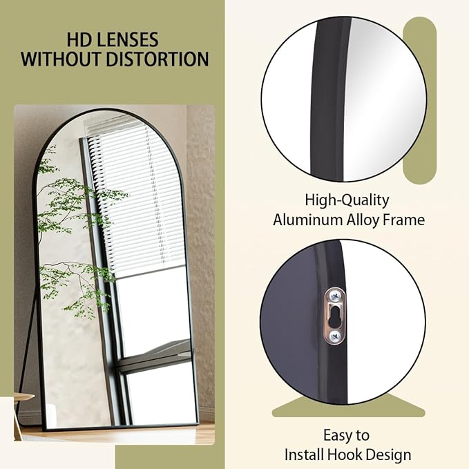 BEAUTYPEAK 77"x38" Large Arch Mirror Full Length, Oversized Wall Mirrors with Aluminum Alloy Frame, Full Body Floor Mirror for Bedroom, Dressing Room, Black