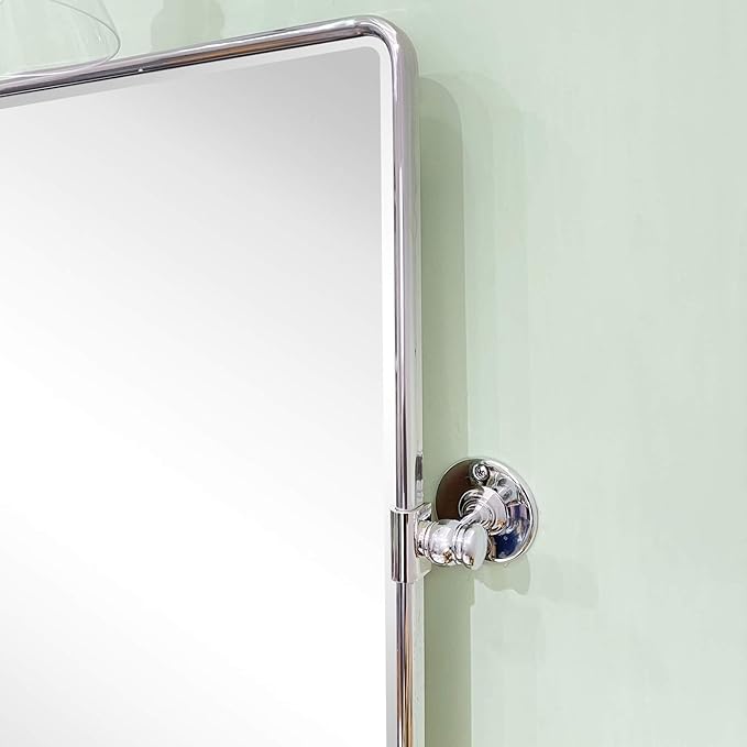 TEHOME Pivot Mirror Chrome Tilt Bathroom Vanity Mirror Large Metal Framed Rectangle Tilting Beveled Vanity Mirrors for Wall, Vertical Hanging, Overall 34.14 x 40 inches (Mirrror 30 x 40 inches)