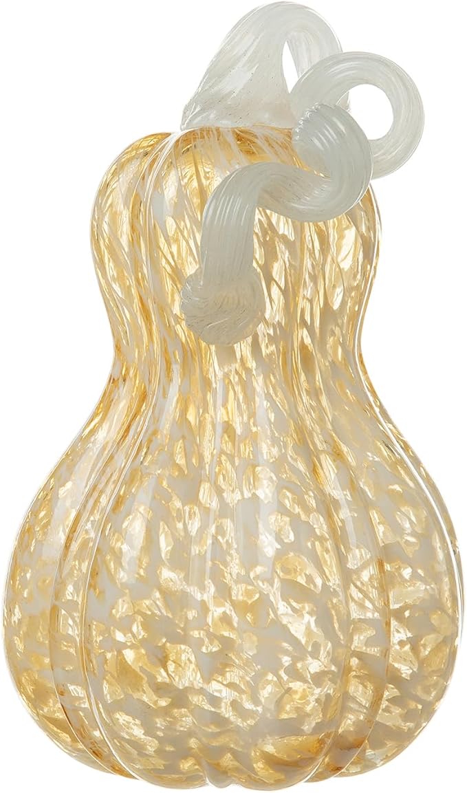 Glitzhome 8.5" H Fall Amber Dots Glass Gourd,Hand Blown Glass Pumpkin Crystal Pumpkin Halloween Pumpkin Decor Table Accent Collectible Figurine for Fall Harvest Thankgiving Decorating