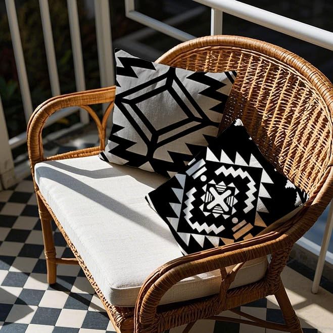 Cirzone Outdoor Pillow Covers 18x18 Set of 4 Morden Black Geometric Patterns Waterproof Throw Outdoor Pillows Boho Decorations for Funiture Patio Garden Home