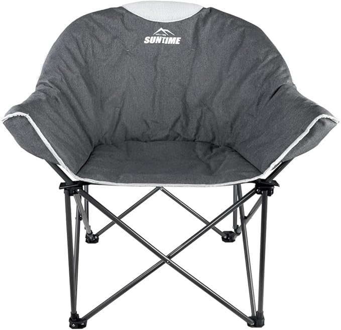 Suntime Sofa Chair, Oversize Padded Moon Leisure Portable Stable Comfortable Folding Chair for Camping, Hiking, Carry Bag(Grey 2 Pack)