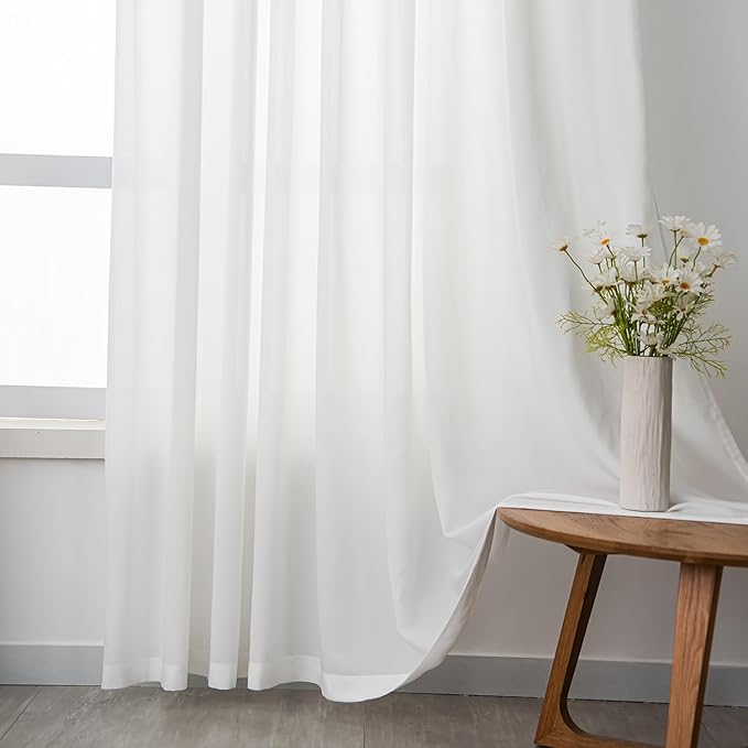Non-See-Through Privacy Pinch Pleated Curtains 84 Inches Long White Semi Sheer Lightweight Light Filtering Curtains for Living Room Bedroom Drapes, W52 x L84